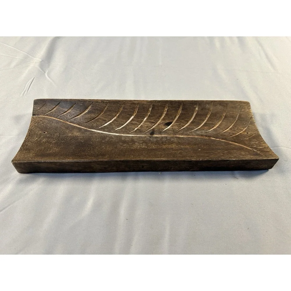 handmade carved wooden leaf tray‎ boho rustic incense holder india